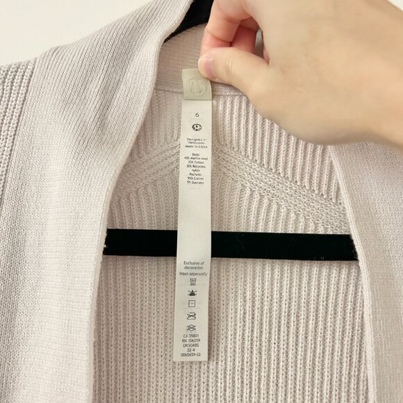 Lululemon Ribbed Long Wrap Sweater Merino Wool-Blend in White Opal Size 6 - Picture 6 of 10